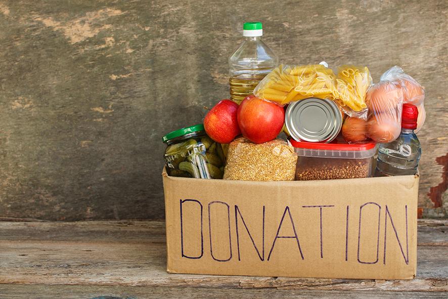 cardboard box of food donations